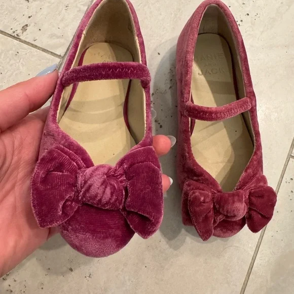 Janie and Jack Toddler Girl’s Velvet Magenta Bow Ballet Slipper Flat Shoes - Picture 6 of 7